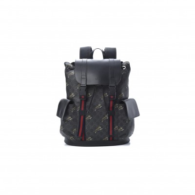 GUCCI GG SUPREME MONOGRAM TIGERS DOUBLE BUCKLE BACKPACK BLACK 